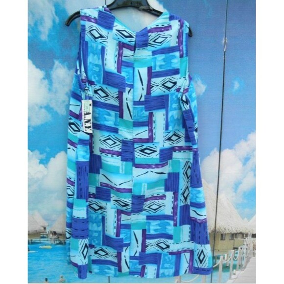 NEW by L.A.N.Y, SLEEVELESS DRESS,BLUE MULTI-COLOR PLUS SIZE 1X (MADE IN THE USA) - Picture 9 of 11